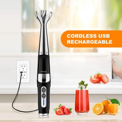 Cordless Hand Blender: 4-in-1 USB Immersion Blender, Variable Speeds & Adjustable w/ 700ml Chopper, Beaker, Egg Whisk & Beater