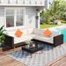 4-Piece Outdoor Wicker Patio Conversation Furniture Set L-Shape Sofa Set for Backyard Deck Poolside with Coffee Table & Pillows