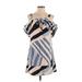 Marc by Marc Jacobs Casual Dress - Shift Cold Shoulder Short sleeves: Blue Stripes Dresses - Women's Size Small
