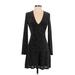 Express Outlet Cocktail Dress - Mini Plunge Long sleeves: Black Dresses - Women's Size X-Small