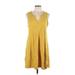 Universal Thread Casual Dress - Shift V Neck Sleeveless: Yellow Print Dresses - Women's Size Large