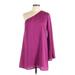 Ark & Co. Casual Dress - Mini One Shoulder Long sleeves: Purple Print Dresses - Women's Size Large