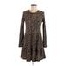 Trafaluc by Zara Casual Dress - A-Line Crew Neck Long sleeves: Brown Leopard Print Dresses - Women's Size Medium