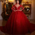 Robe de Mariée Rouge en Dentelle à Paillettes pour Femme Magnifique Tenue de Mariage Arabe de