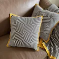 Juste de coussin à bordure jaune pour canapé taie d'oreiller décorative oreillers géométriques