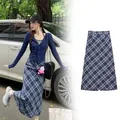 Jupe à carreaux bleue pour femmes jupes longues pour femmes mode Kawaii Harajuku vêtements Y2K