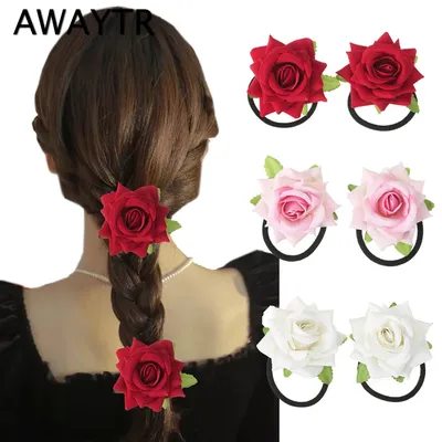 AWAYTR-Corde à cheveux en forme de fleur pour fille 2 pièces bandes élastiques accessoires pour