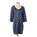 Express Casual Dress - Shift Scoop Neck 3/4 sleeves: Blue Dresses - Women's Size Small