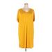 Shein Casual Dress - Mini V-Neck Short sleeves: Yellow Solid Dresses - Women's Size 3X