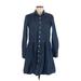 Mo Collared Long sleeves:Vint Casual Dress - A-Line Collared Long sleeves: Blue Solid Dresses - Women's Size X-Small