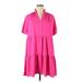 CeCe Casual Dress - A-Line V Neck Short sleeves: Pink Solid Dresses - Women's Size 1X