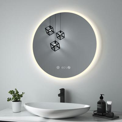 Badspiegel Rund Spiegel mit Beleuchtung led Badspiegel Touchschalter+Beschlagfrei+Uhrzeit