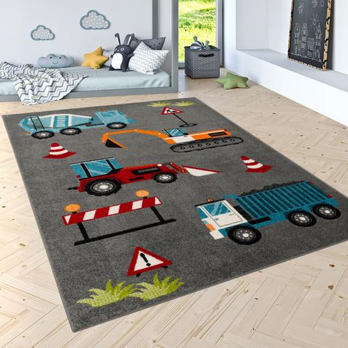 Teppich Kinderzimmer Kinderteppich Junge Mädchen Spielteppich Weich Grau Rot 120x170 cm - Paco Home