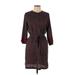 Ann Taylor LOFT Casual Dress - Shirtdress High Neck 3/4 sleeves: Burgundy Dresses - Women's Size Medium Petite