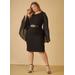 Plus Size Cape Sleeved Paneled Sheath Dress