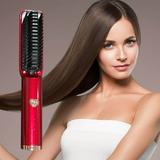 BYB Portable Cordless Mini Hair Straightening And Curling Comb Curling And Straightening Dual Purpose Cordless Hair Straightening Comb Cordless Hair Straightening Comb Red And White