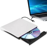 External CD DVD +/-RW Drive USB 3.0 & USB-C Portable CD & DVD ROM Burner Player Reader Writer Rewriter Disc Drive White