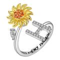 Quinlirra Easter Rings for Women Clearance Sunflower Rotating Ring 26 Letter Ring Sunflower Rotating Open Ring To Decompress Anxiety Ring Female