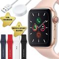 Restored Apple Watch Series 5 (GPS+4G 40 mm) Gold Aluminum Case with Pink Sport Band + 4 Bands + Magnetic Charging Cable (Refurbished)