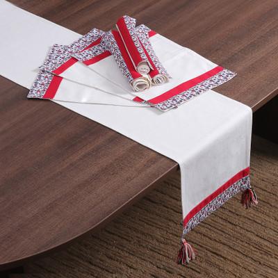 Floral Captivation,'Floral Poppy Cotton Table Runner and Placemat Set (7 pieces)'