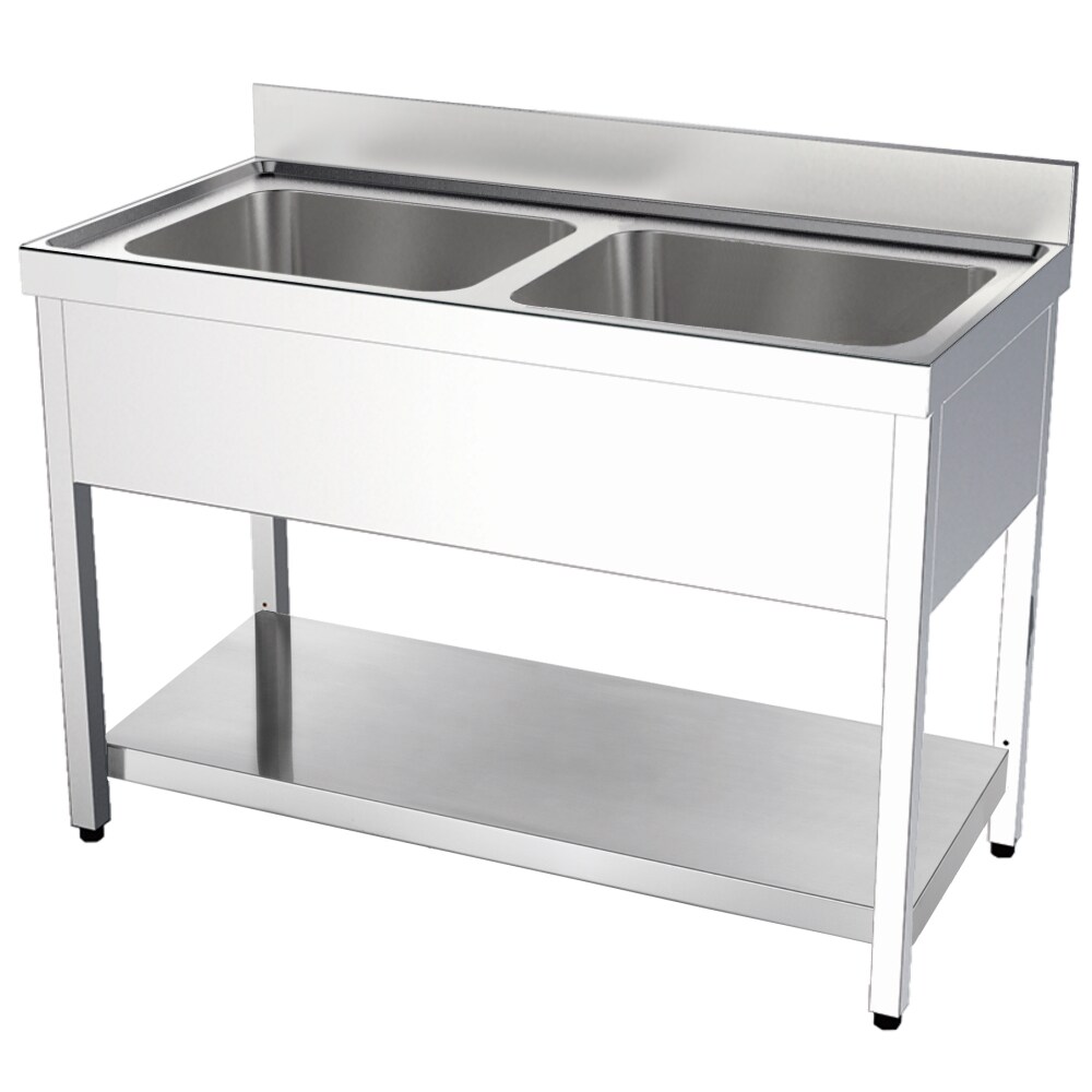 EURAST - Spüle mit rahmen 2 becken 500x400x250 und 1 regal - 1200x600x850 mm - 20650216 Image