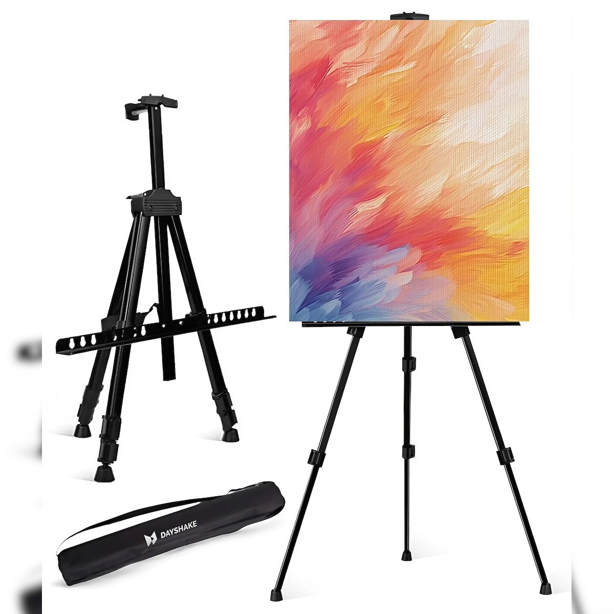 Dayshake Staffelei - Verstellbar & Zusammenklappbar - Inkl. Aufbewahrungstasche - Tischstaffelei/Feldstaffelei für Erwachsene und Kinder - Schwarz Image