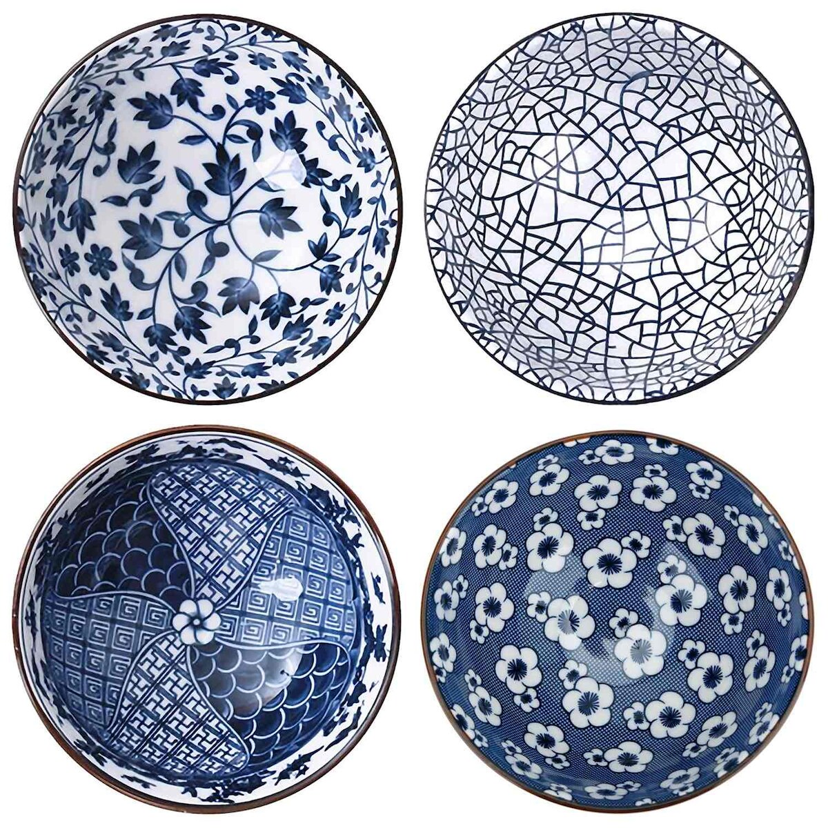 Intirilife 4-teiliges Schalen-Set in schickem Geschenkkarton - 11. 3 x 5.5 cm - Japanisches Porzellan Geschirrset in Blau und Weiß Image