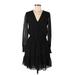 MICHAEL Michael Kors Casual Dress - Mini V-Neck Long sleeves: Black Print Dresses - Women's Size Small