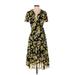 MICHAEL Michael Kors Casual Dress - A-Line V Neck Short sleeves: Yellow Floral Dresses - Women's Size X-Small