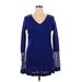 Tommy Bahama Casual Dress - Mini V Neck Long sleeves: Blue Stripes Dresses - Women's Size X-Large