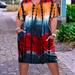 Plus Size Casual Dress, Women's Plus Tie Dye Ruched Short Sleeve V Neck Dress With Pockets