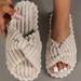 Women's Solid Color Home Slippers, Open Toe Cross Strap Bedroom Shoes, Comfortable Indoor Slippers