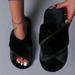 Women's Criss Cross House Slippers, Warm Plush Fuzzy Fluffy Flat Open Toe Home Slides, Women's Furry Comfy Shoes