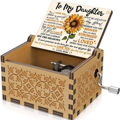 1pcs Sunflower Wooden Engraved Colorful Music Box ...