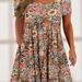 Plus Size Elegant Dress, Women's Plus Floral Print Short Sleeve Square Neck Dress With Pockets