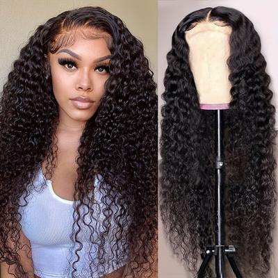 150% Density 4x1 Lace Front Human Hair Wig Deep Wave Lace Front Human Hair Wigs For Women Deep Curly Pre Plucked With Baby Hair Brazilian Virgin Human Hair Wigs Natural Color