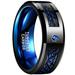 1pc 8mm Wide Inlaid Black Dragon Pattern Blue Carbon Fiber Men's Tungsten Ring Usa Size 7-14