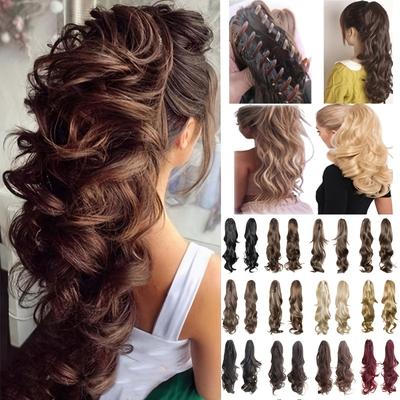 Claw Clip In Body Wave Hair Extensions Long Curly Wavy Ponytail Hair Extensions Synthetic Hair Pieces For Women Girls