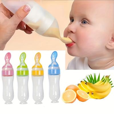 Food Feeder, Silicone Feeding Bottle With Spoon And Suction, Food Processor, 90ml Food Rice Paste Spoon Tableware, Halloween, Thanksgiving, Christmas Gift Easter Gift