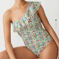 J. Crew Swim | J. Crew One Piece One Shoulder Swimsuit In Liberty Fabric - Brand New! | Color: Tan | Size: 4