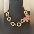 Kate Spade Jewelry | Kate Spade Statement Necklace Pink Floral And Crystal Gold Tone | Color: Pink/White | Size: Os