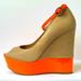 Jessica Simpson Shoes | Jessica Simpson Neon Orange Leather Platform Wedge Heels 7b 37 | Color: Orange/Tan | Size: 7