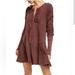 Free People Dresses | Free People Jolene Long Sleeve A-Line Mini Dress Wine Size Large | Color: Brown/Red | Size: L