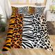 Leopard Print Bedding Set Kids Zebra Print Comforter Cover Set for Boys Girls Stripes Cheetah Animal Print Duvet Cover Breathable Safari Bedspread Cover Room Black White Quilt Cover Double