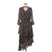 Just Fab Casual Dress - Midi V-Neck 3/4 sleeves: Black Dresses - Women's Size Medium