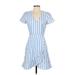 J.Crew Factory Store Casual Dress - Wrap V Neck Short sleeves: Blue Print Dresses - Women's Size 0