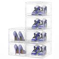 JOISCOPE Shoe Storage Box, 6 Pcs Clear Plastic Stackable Shoe Box, PET Shoe Storage Organizer with Magnetic Door for Shoe Display, Fit up to UK Size 13(Women)/12(Men), Transparent White