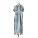 Torrid Casual Dress - Midi High Neck Short sleeves: Blue Stripes Dresses - Women's Size 00 Plus