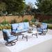 Alphamarts 4 Piece Sofa Seating Group w/ Cushions Metal in Black/Blue | 35 H x 74.5 W x 32 D in | Outdoor Furniture | Wayfair CP001-02-5-BL