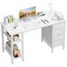 White Computer Desk with Drawers & Storage Shelves